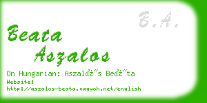 beata aszalos business card